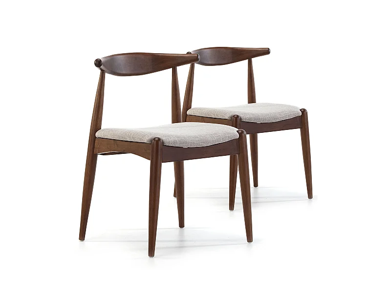 Pack 2 chaises Corzo, Couleur Noyer, Bois Massif, 52,5 cm x 50 cm x 74.5 cm