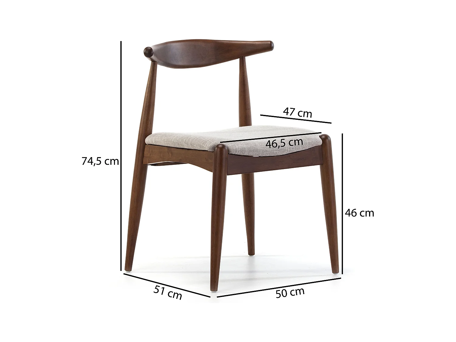 Pack 2 chaises Corzo, Couleur Noyer, Bois Massif, 52,5 cm x 50 cm x 74.5 cm