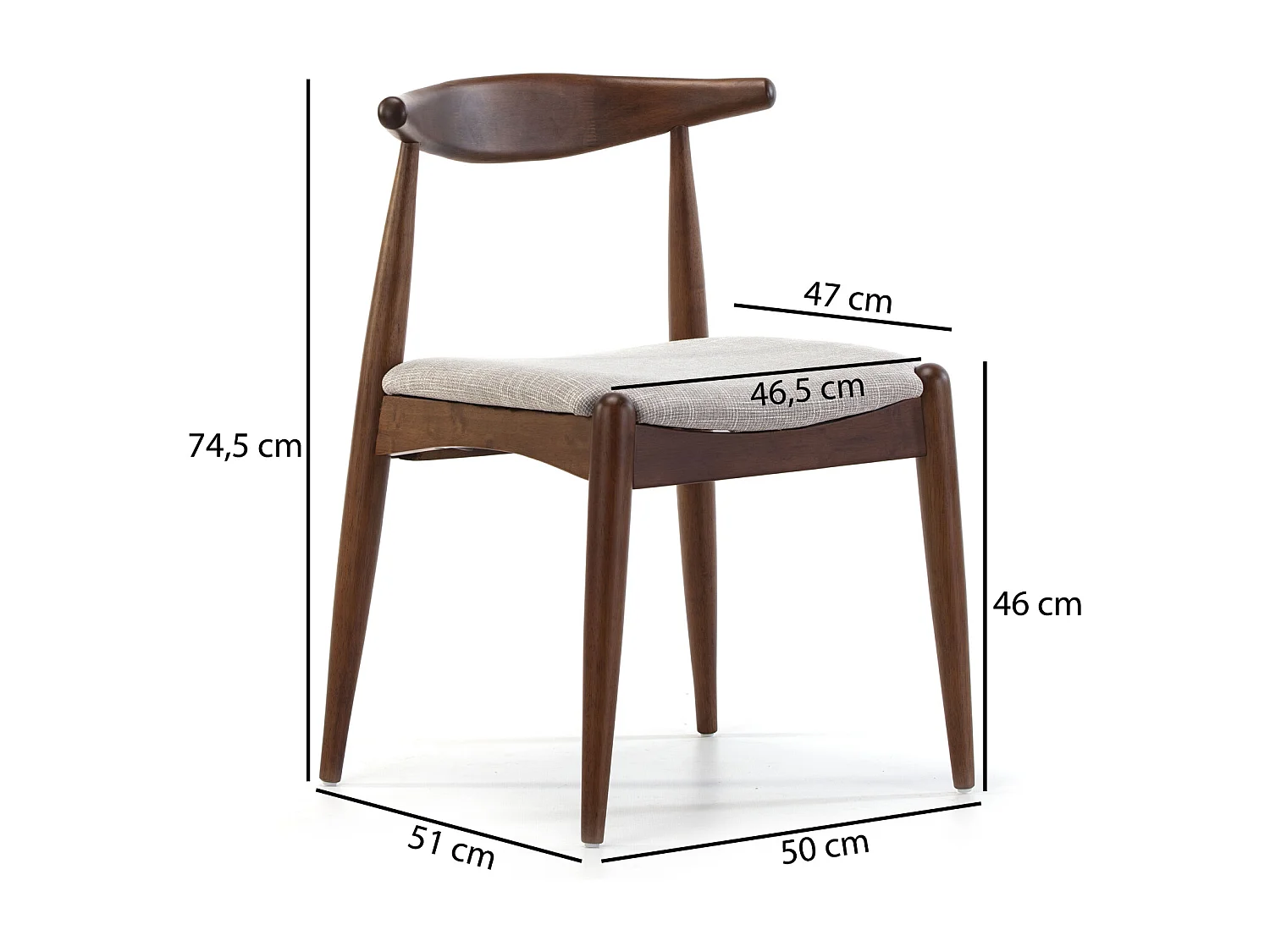 Pack 2 chaises Corzo, Couleur Noyer, Bois Massif, 52,5 cm x 50 cm x 74.5 cm