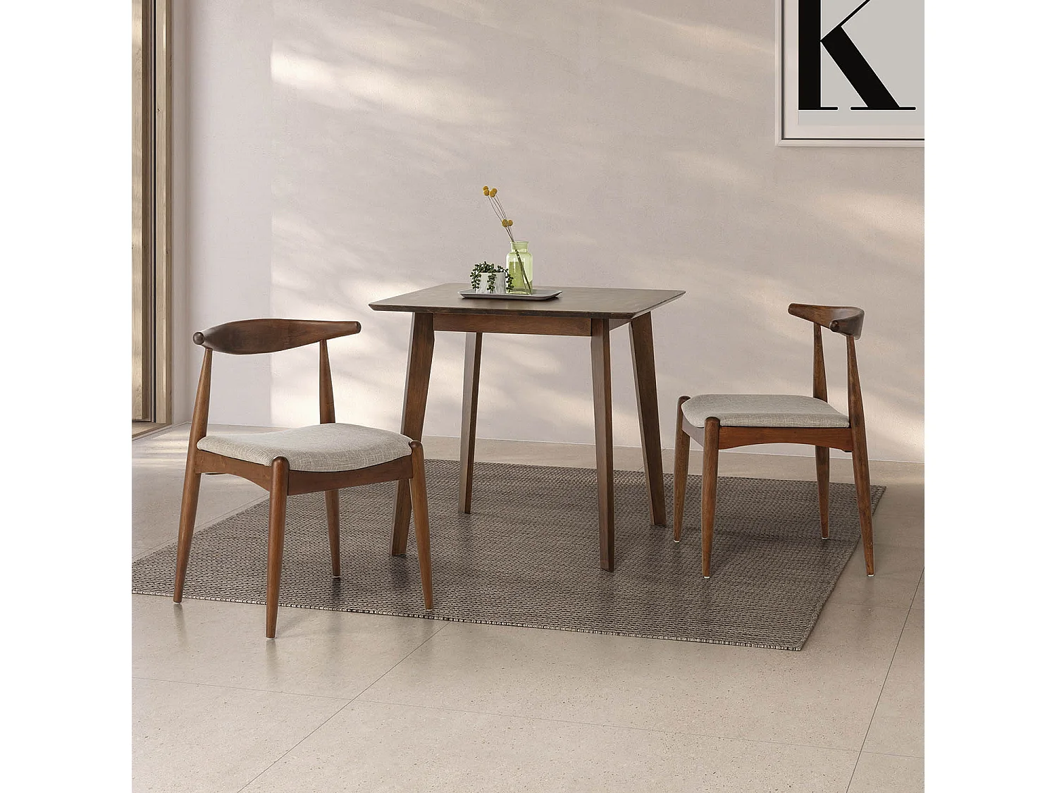 Conjunto de 2 cadeiras Corzo Cor Nogueira, Madeira Maciça, 52,5 x 50 x 74,5 cm