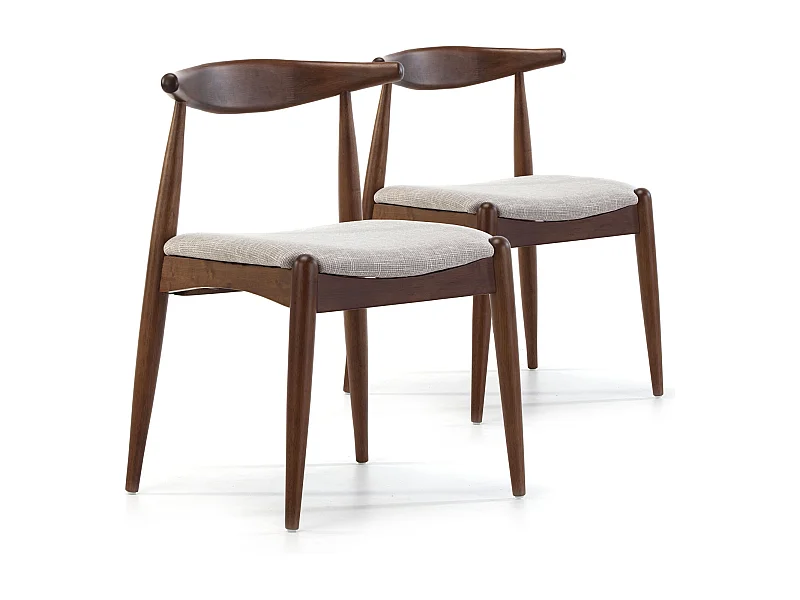 Pack 2 chaises Corzo, Couleur Noyer, Bois Massif, 52,5 cm x 50 cm x 74.5 cm