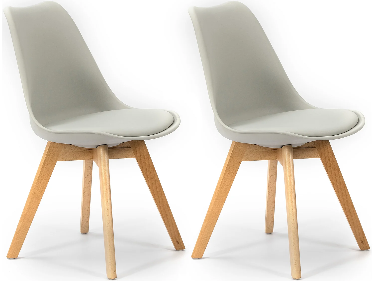 Lot de 2 Chaises Klara Gris tapissées en Cuir synthétique avec Pieds Bois