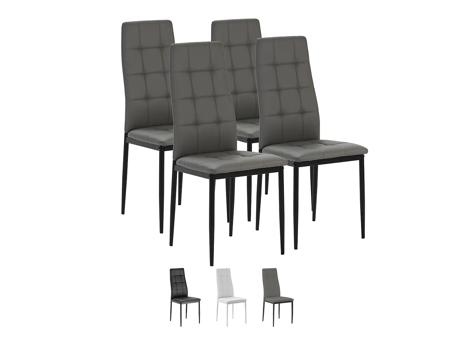 Set de 4 chaises Salon Chelsea tapissées Gris, 42 cm x 51 cm x 97 cm
