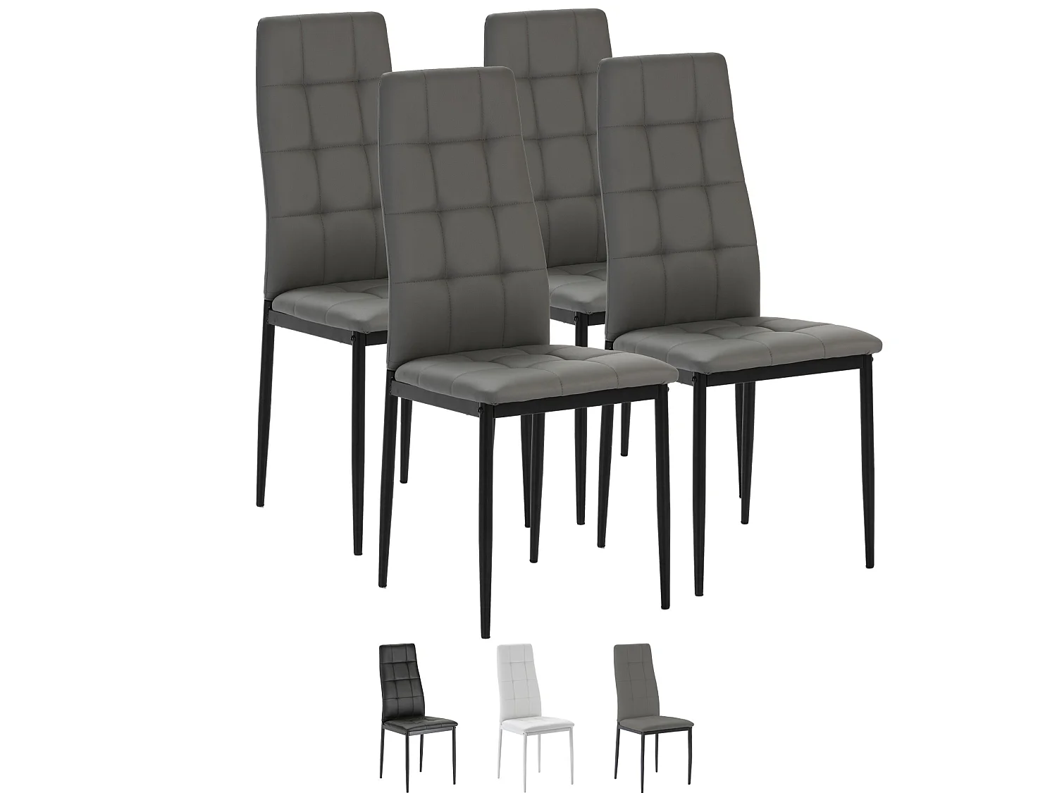 Set de 4 chaises Salon Chelsea tapissées Gris, 42 cm x 51 cm x 97 cm