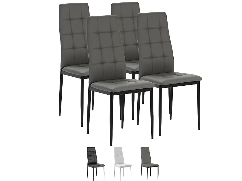 Set de 4 chaises Salon Chelsea tapissées Gris, 42 cm x 51 cm x 97 cm