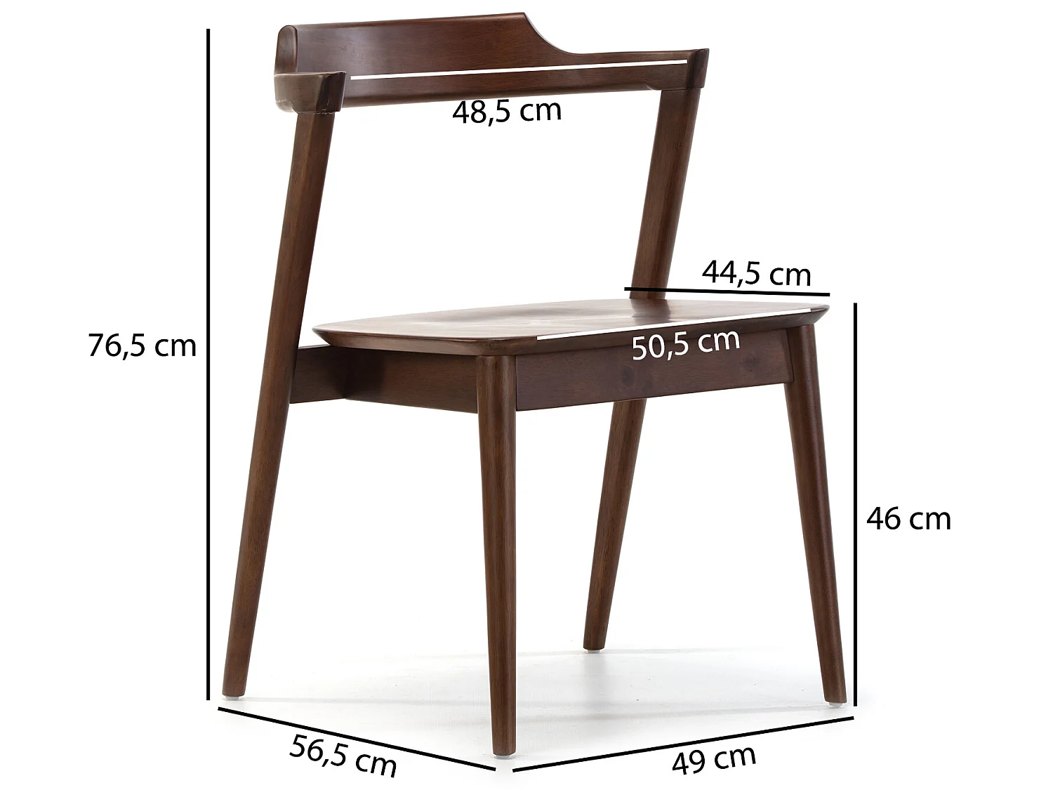 Pack 2 sedie Venus color noce, legno massello, 58 x 57,5 ​​x 76 cm