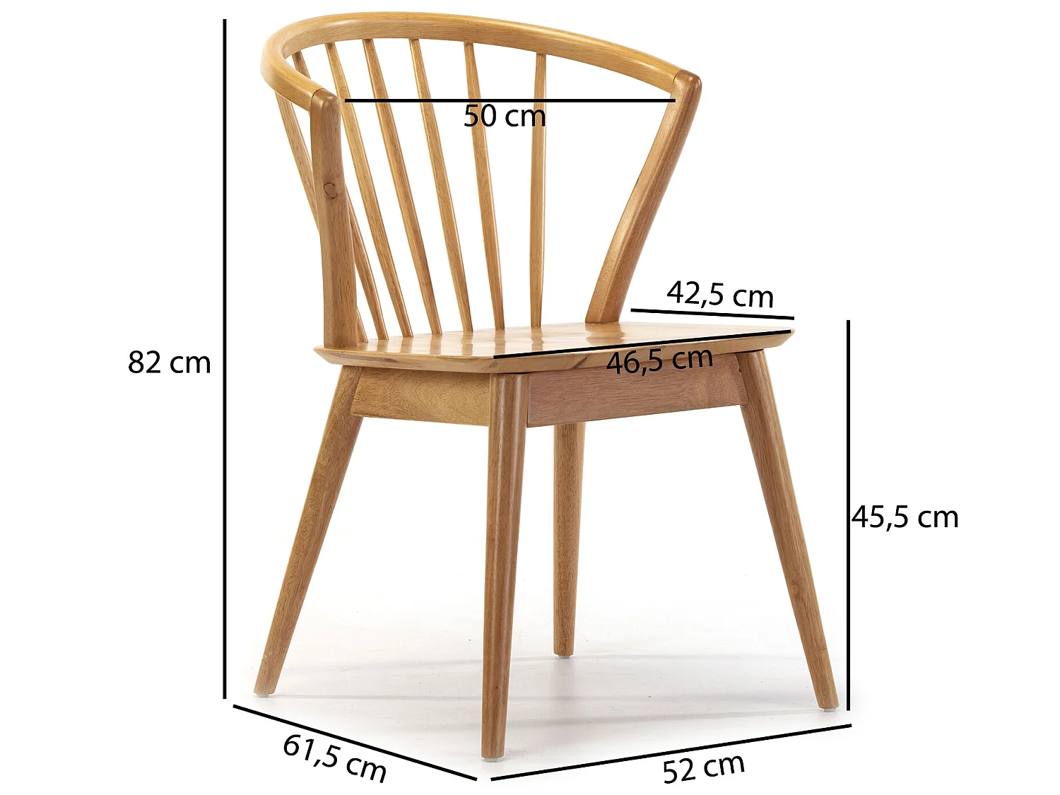 Pack 2 sillas Mura Color Roble, Madera Maciza, 55 x 58,5 x 84 cm