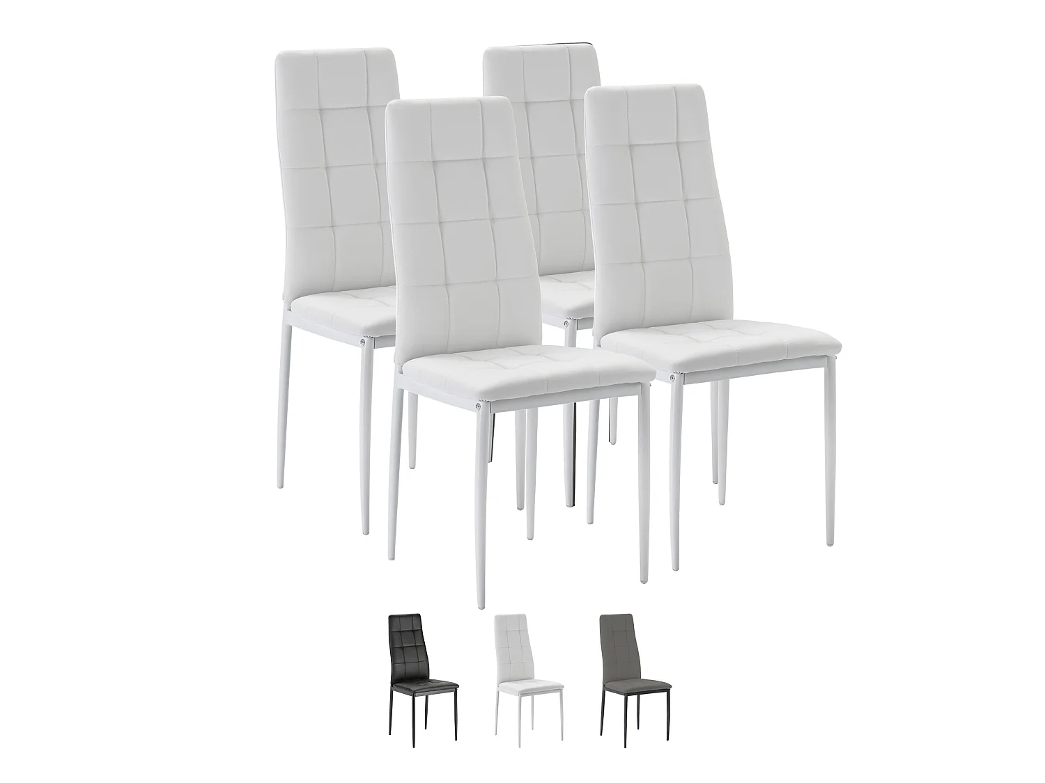 Set de 4 chaises Salon Chelsea tapissées Blanc, 42 cm x 51 cm x 97 cm