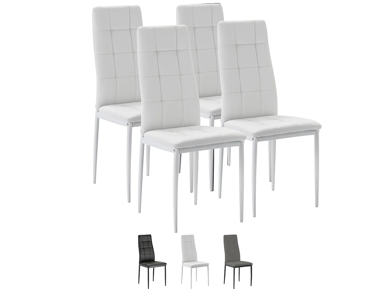 Set de 4 chaises Salon Chelsea tapissées Blanc, 42 cm x 51 cm x 97 cm