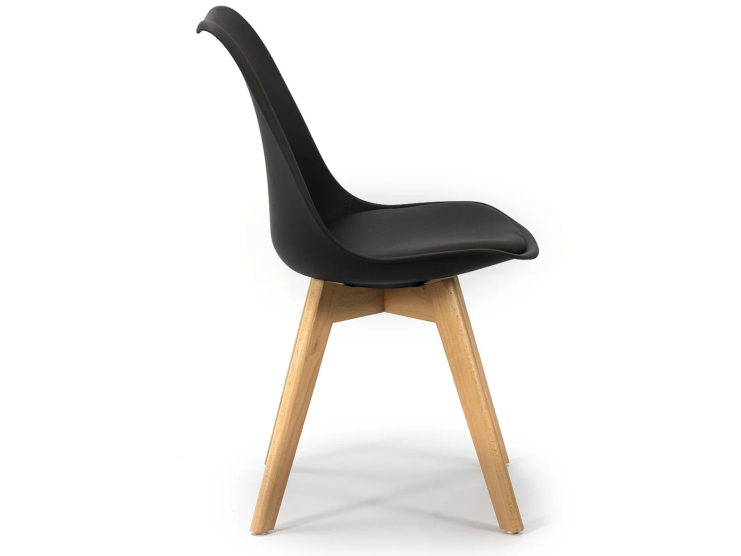 Set van 4 stoelen Klara Zwart, Houten Poten en Gewatteerde Zitting