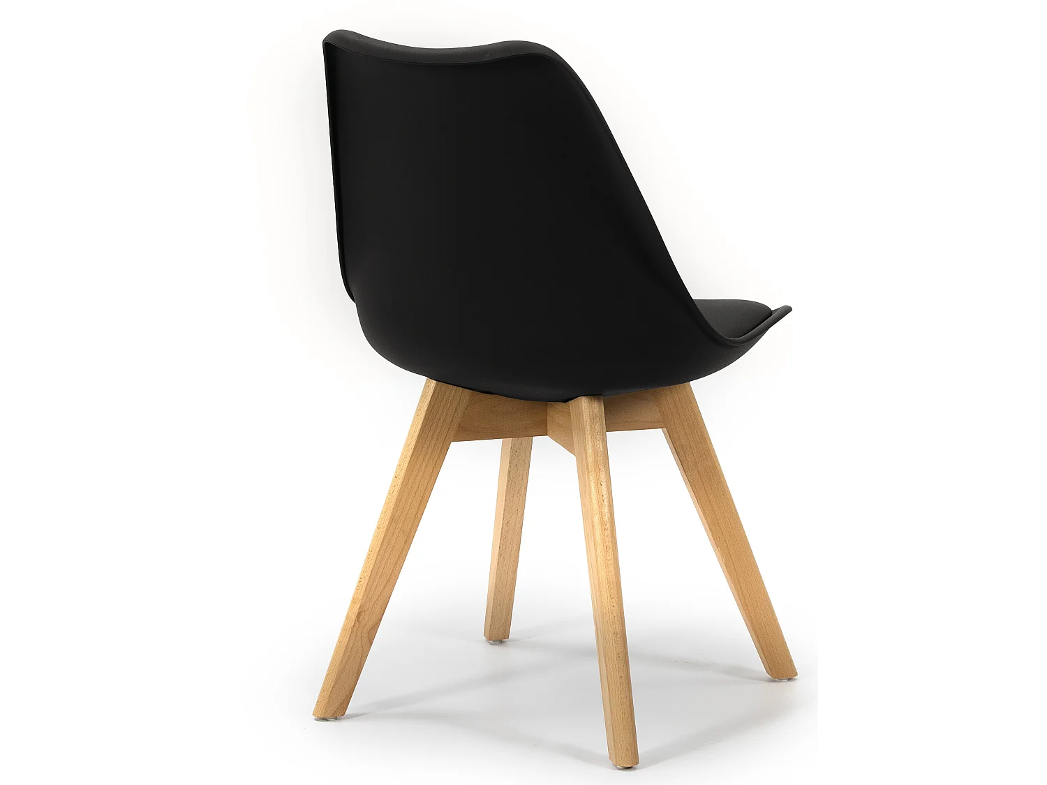 Set van 4 stoelen Klara Zwart, Houten Poten en Gewatteerde Zitting