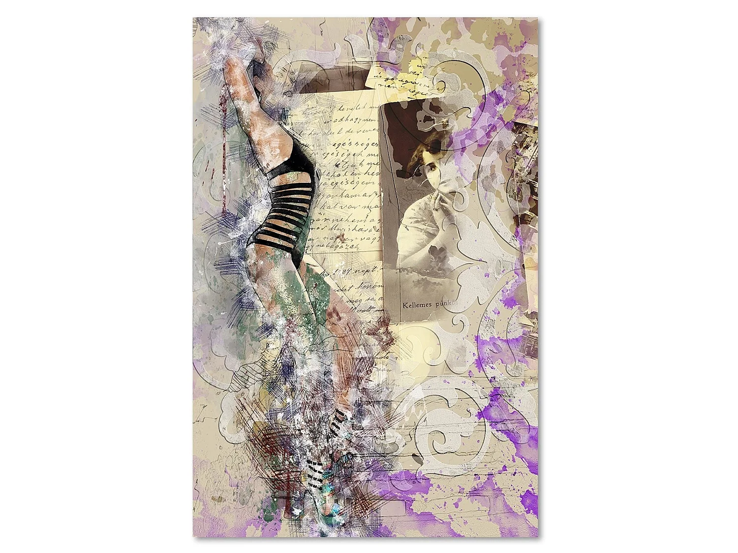 Tableau bois Femme en maillot de bain abstraction - 60 x 90 cm