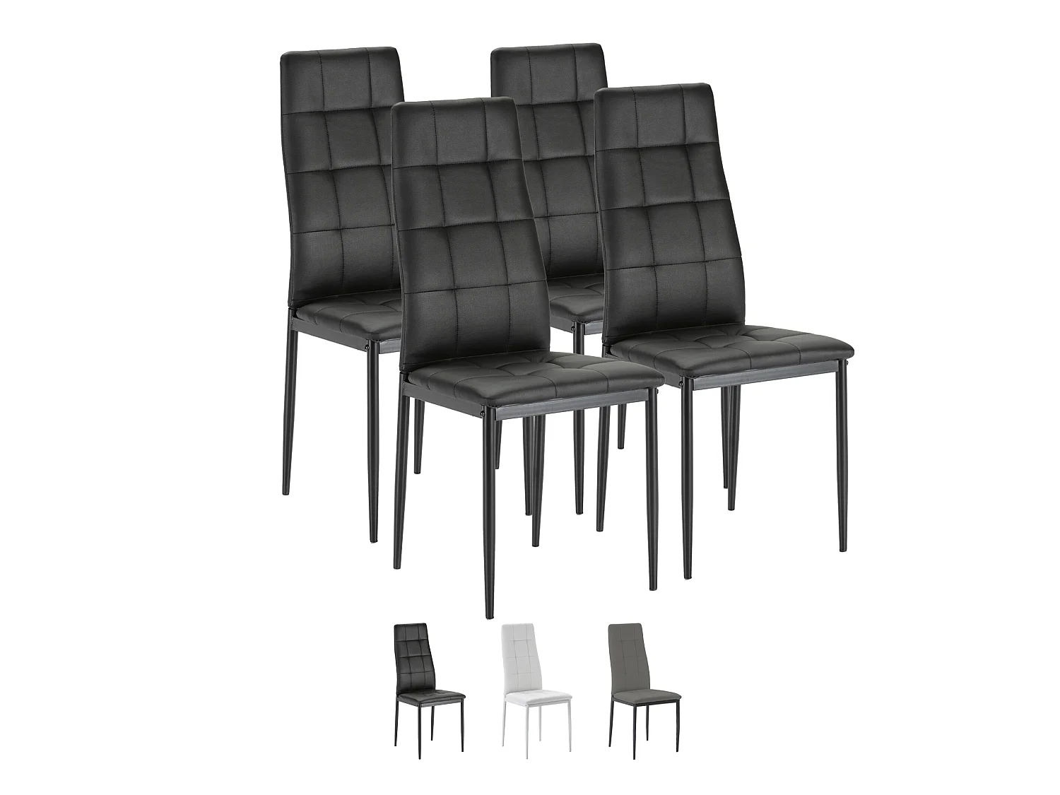 Set de 4 chaises Salon Chelsea tapissées Noir, 42 cm x 51 cm x 97 cm