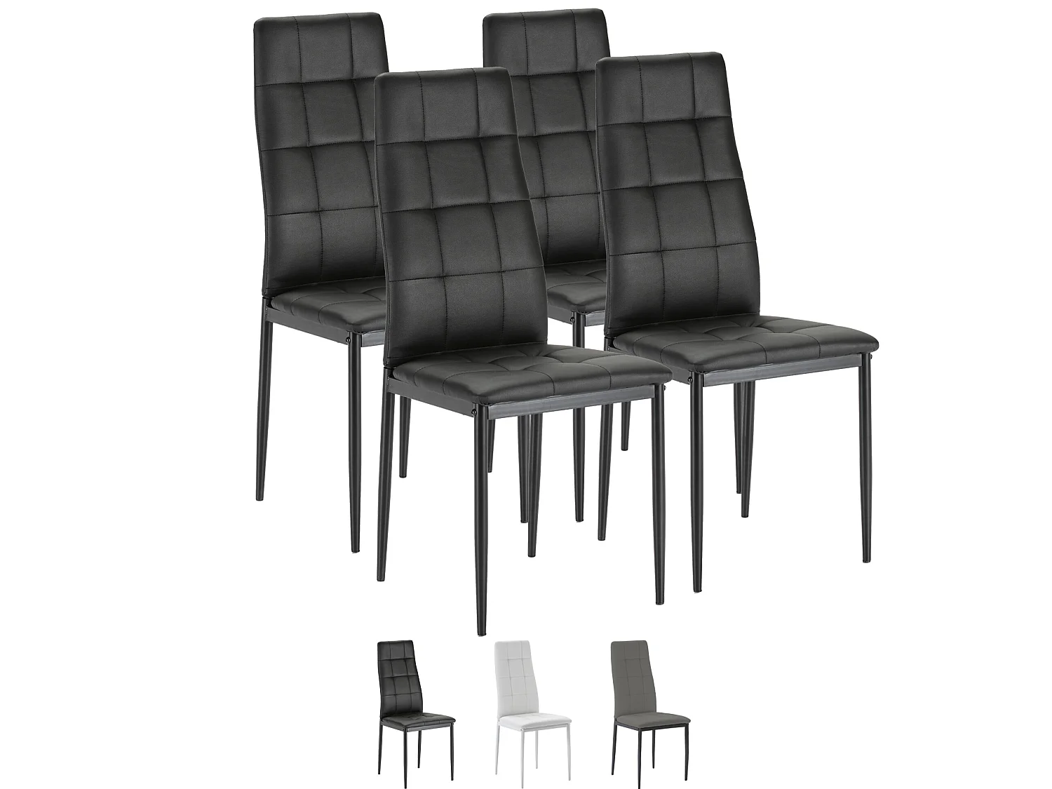 Conjunto de 4 cadeiras de jantar Chelsea estofadas em preto, 42 x 51 x 97 cm.