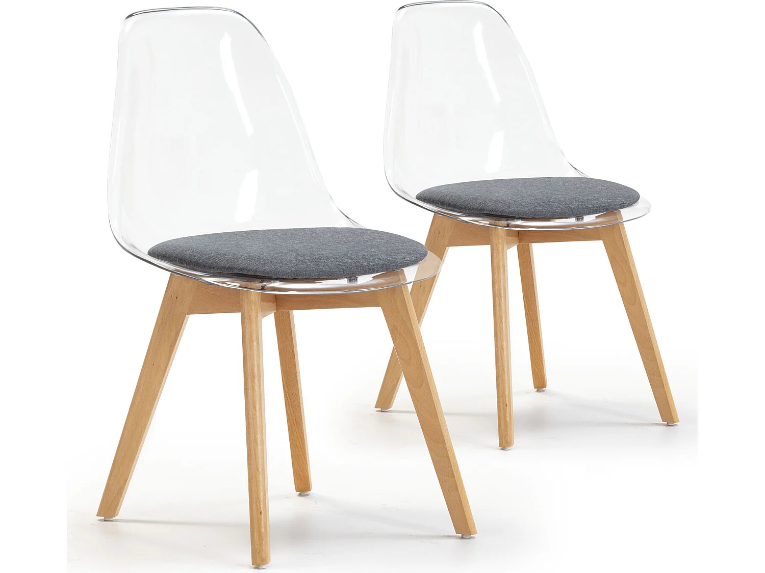 Pack 2 chaises Salle à Manger Transparentes Bruno, Coussin, 54 cm x 49 cm x 84 cm