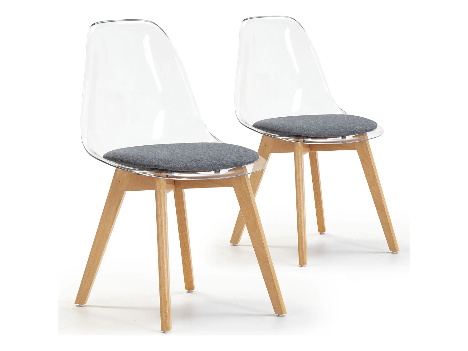 Pack 2 chaises Salle à Manger Transparentes Bruno, Coussin, 54 cm x 49 cm x 84 cm