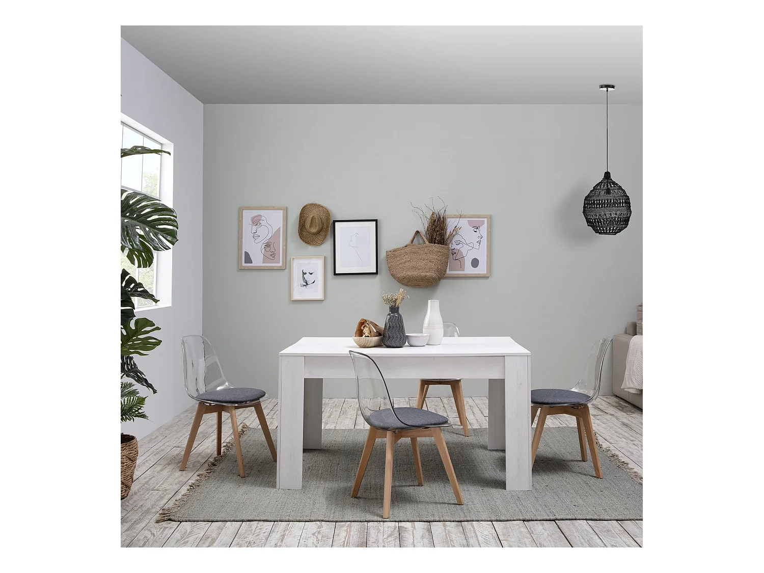Conjunto de 2 cadeiras de jantar Bruno Transparente, assento acolchoado