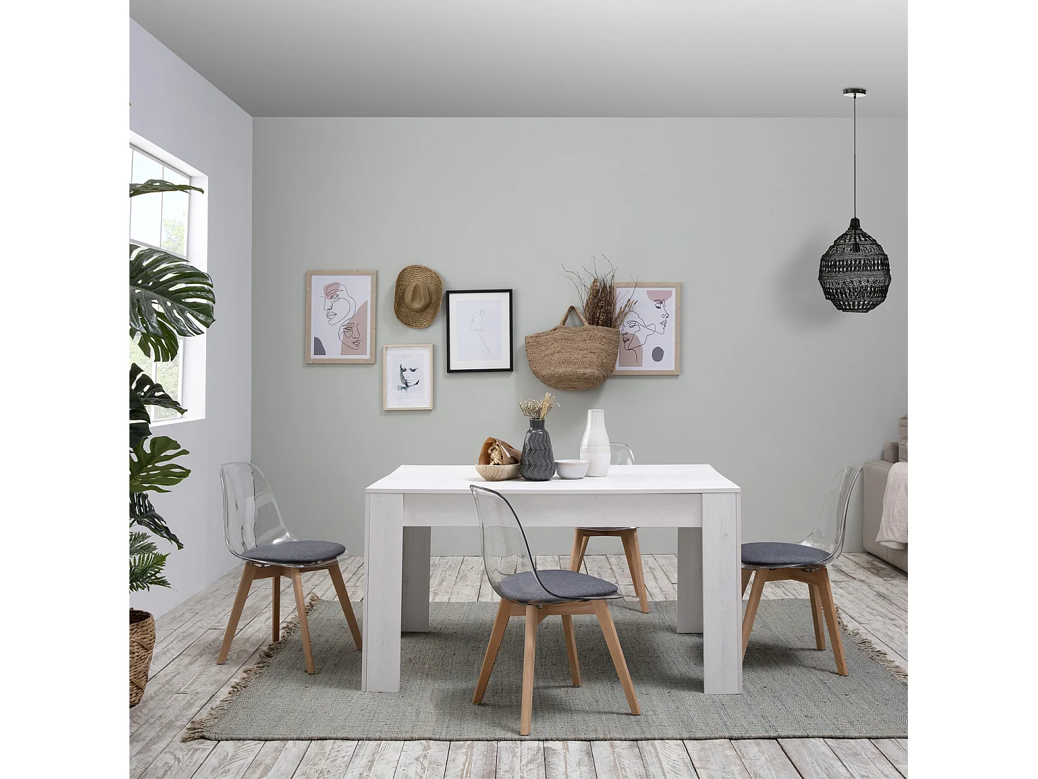 Conjunto de 2 cadeiras de jantar Bruno Transparente, assento acolchoado