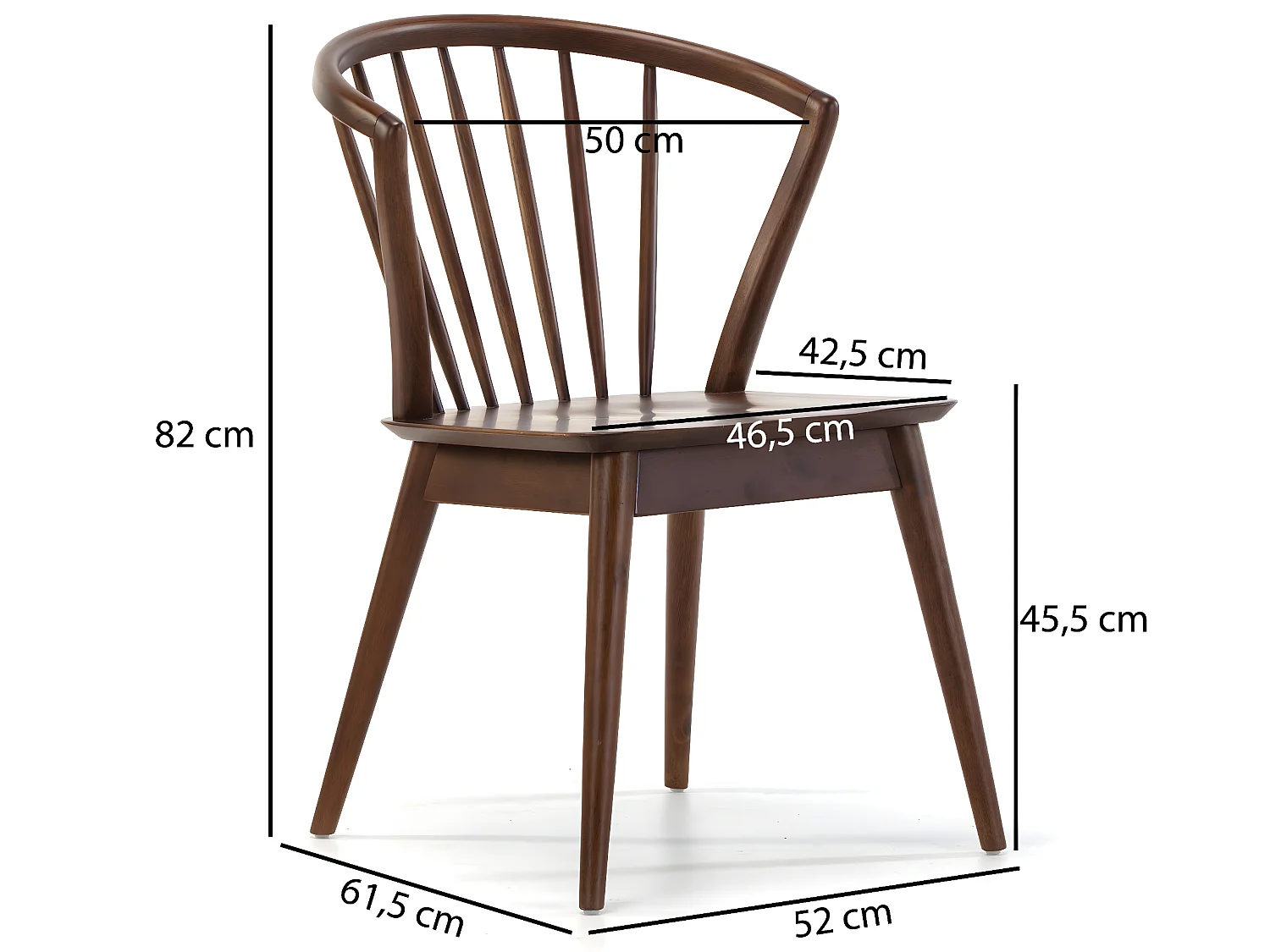 Pack 2 chaises Mura, Couleur Noyer, Bois Massif, 55 cm x 58,5 cm x 84 cm
