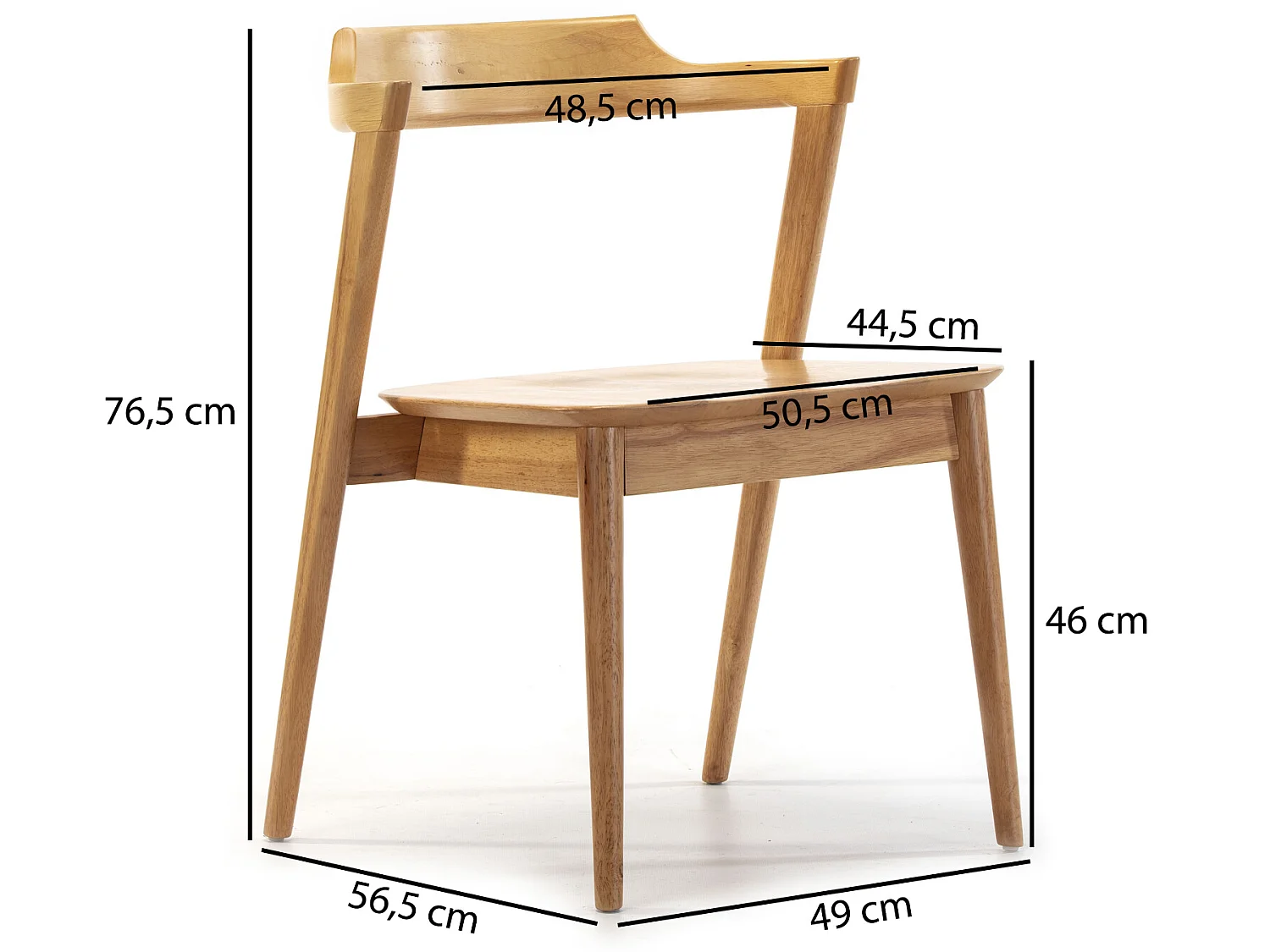 Pack 2 sedie Venus, colore rovere, legno massello, 58 x 57,5 ​​x 76 cm