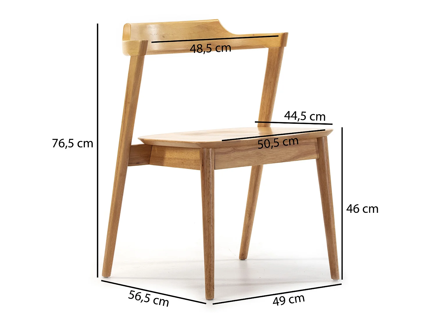 Pack 2 chaises Venus, Couleur Chêne, Bois Massif, 58 cm x 57,5 cm x 76 cm