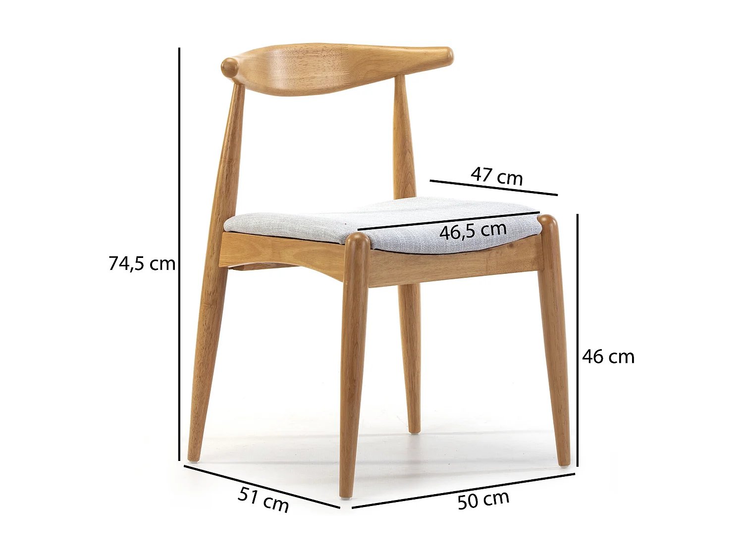 Pack 2 chaises Corzo, Couleur Chêne, Bois Massif, 52,5 cm x 50 cm x 74.5 cm