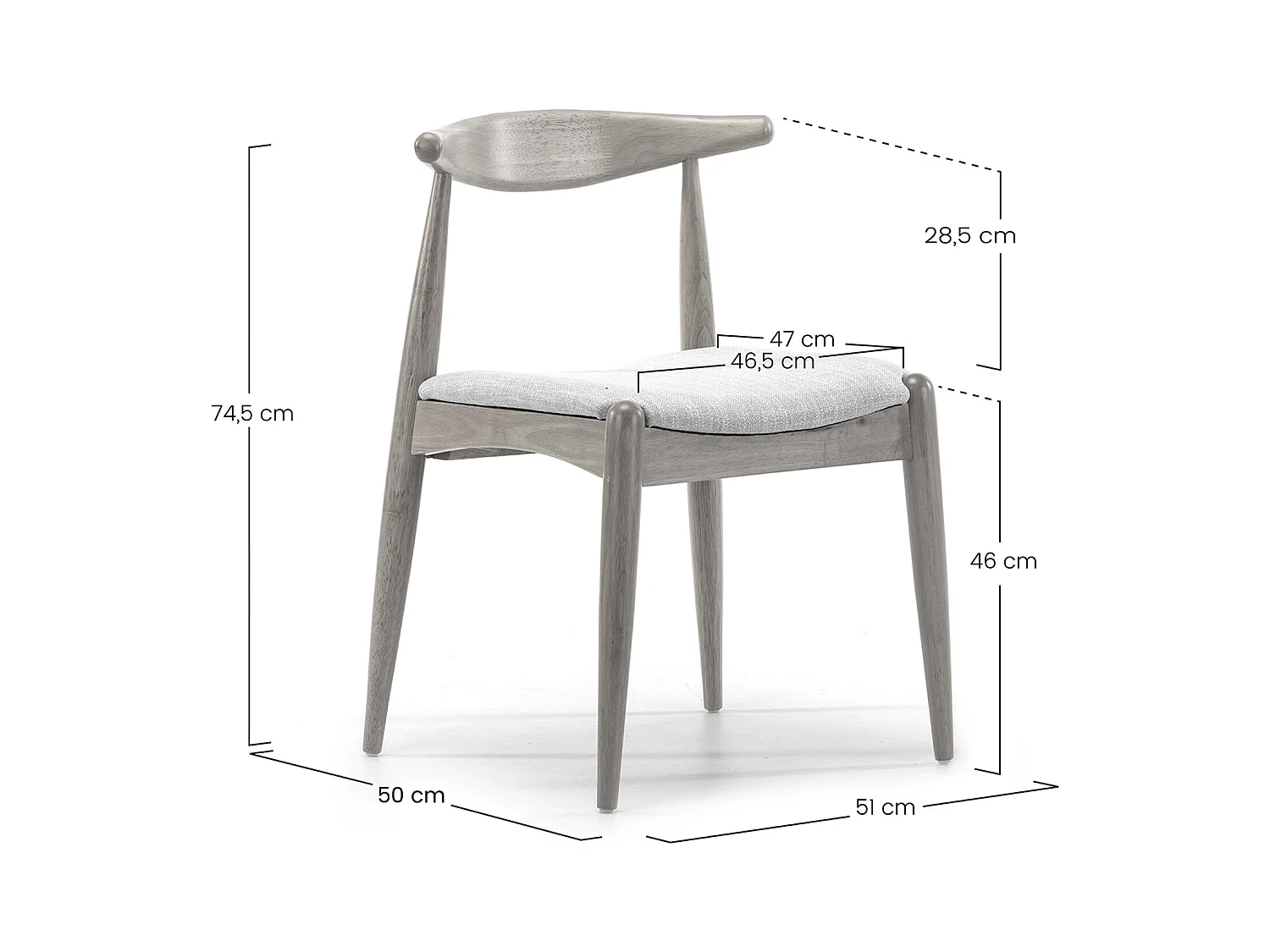 Pack 2 chaises Corzo, Couleur Chêne, Bois Massif, 52,5 cm x 50 cm x 74.5 cm