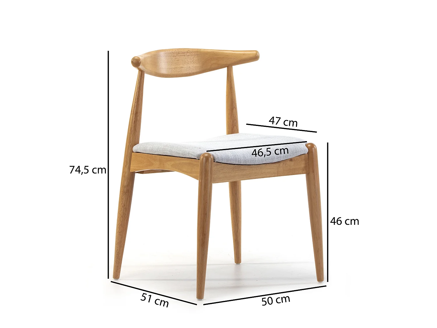 Pack 2 sillas Corzo Color Roble, Madera Maciza, 52,5 x 50 x 74,5 cm