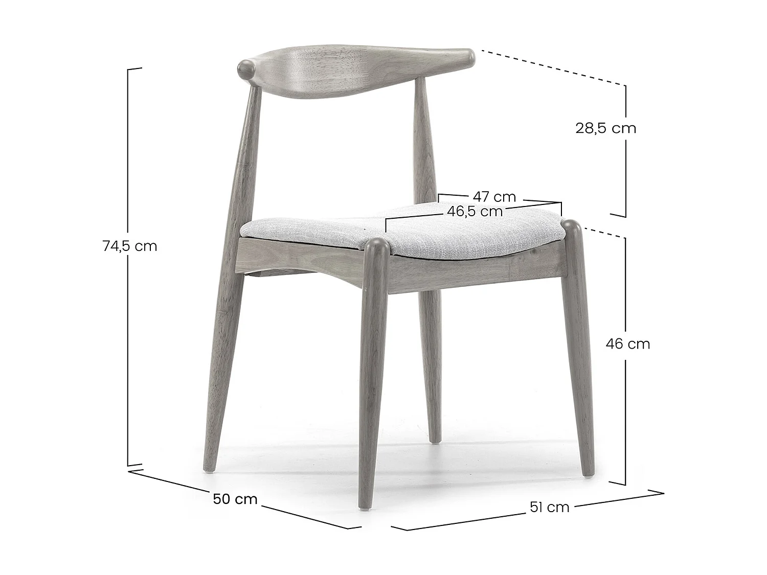 Pack 2 sillas Corzo Color Roble, Madera Maciza, 52,5 x 50 x 74,5 cm