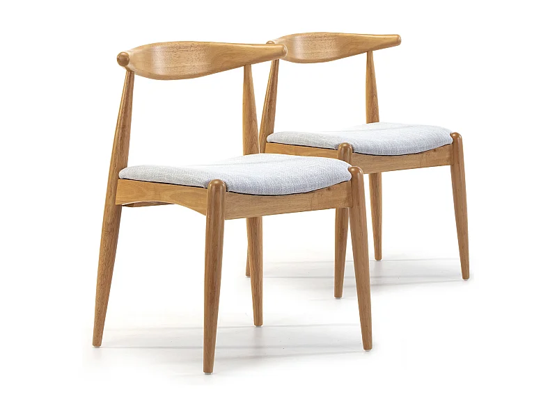 Pack 2 chaises Corzo, Couleur Chêne, Bois Massif, 52,5 cm x 50 cm x 74.5 cm