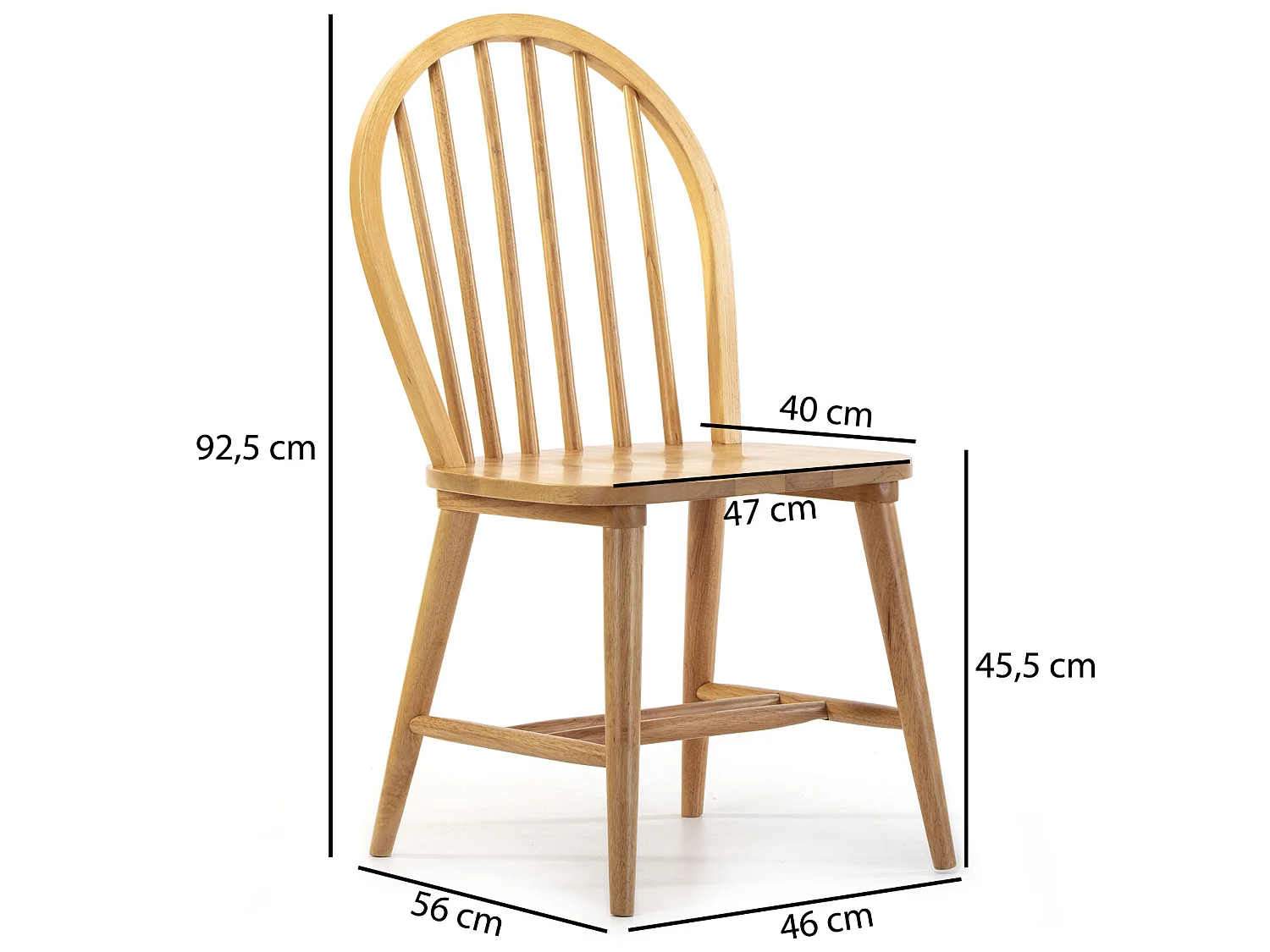 Pack 2 chaises Clarck Couleur Chêne, Bois Massif, 48 cm x 48 cm x 92 cm