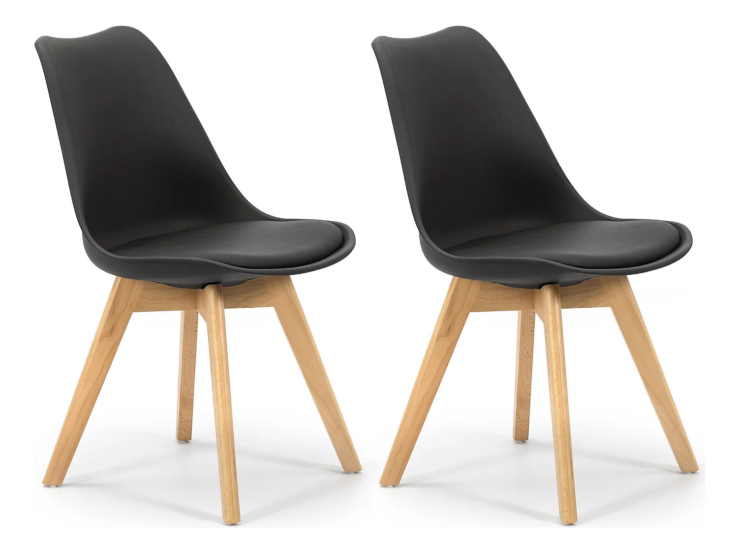 Lot de 2 Chaises Klara Noir tapissées en Cuir synthétique avec Pieds Bois