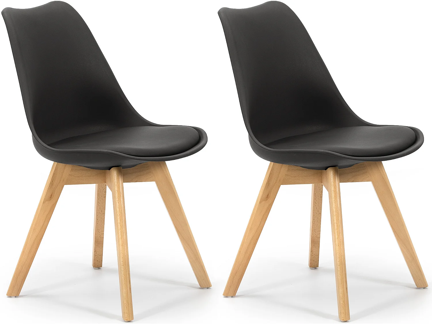 Lot de 2 Chaises Klara Noir tapissées en Cuir synthétique avec Pieds Bois