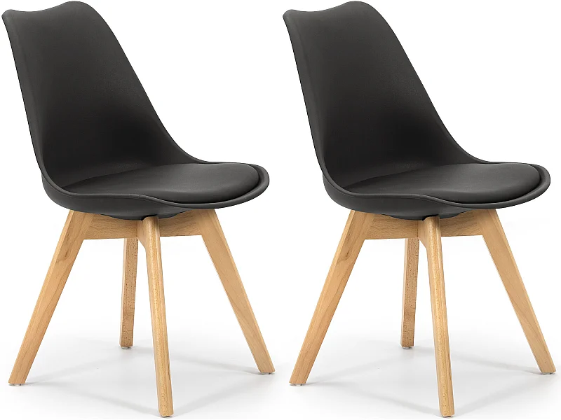 Lot de 2 Chaises Klara Noir tapissées en Cuir synthétique avec Pieds Bois