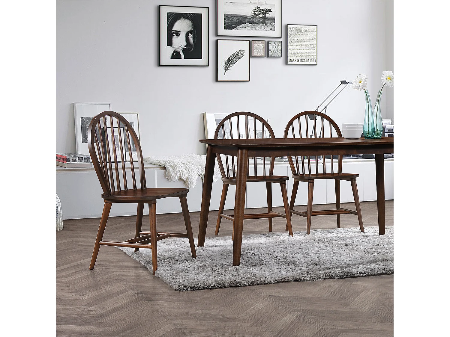 Pack 2 chaises Clarck Couleur Noyer, Bois Massif, 48 cm x 48 cm x 92 cm