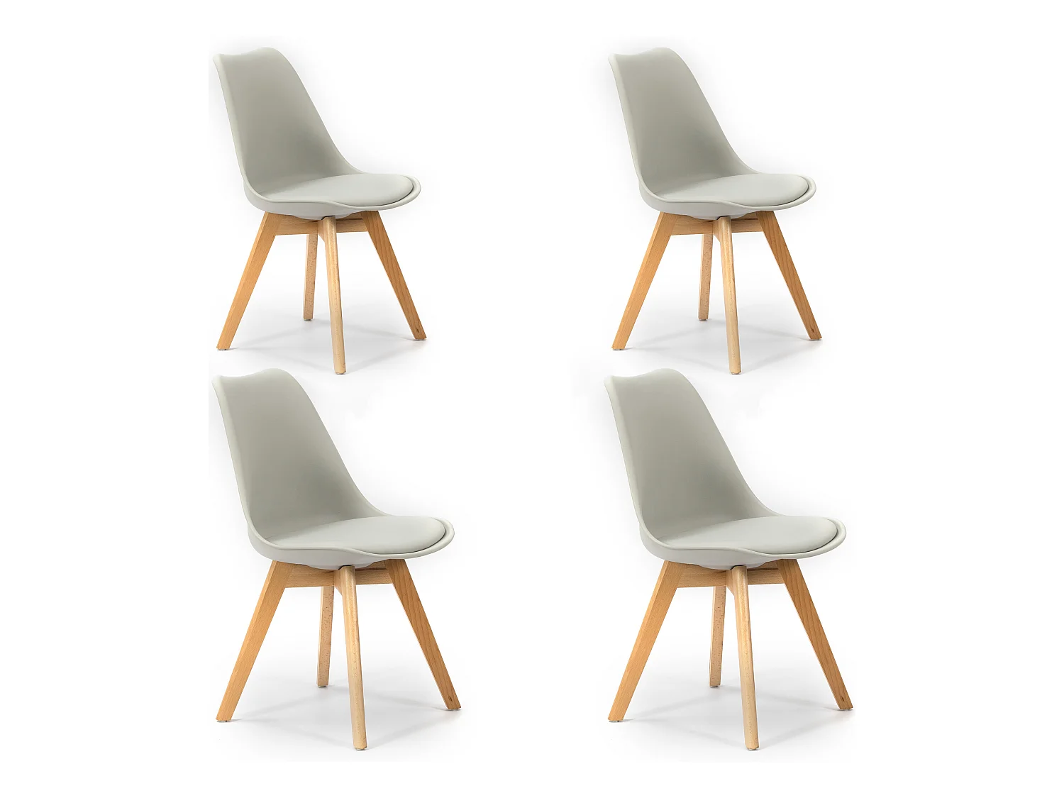 Lot de 4 Chaises Klara Gris tapissées en Cuir synthétique avec Pieds Bois