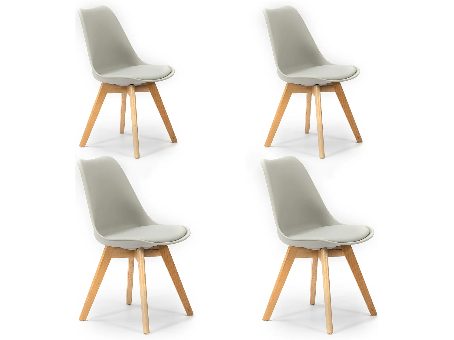 Lot de 4 Chaises Klara Gris tapissées en Cuir synthétique avec Pieds Bois