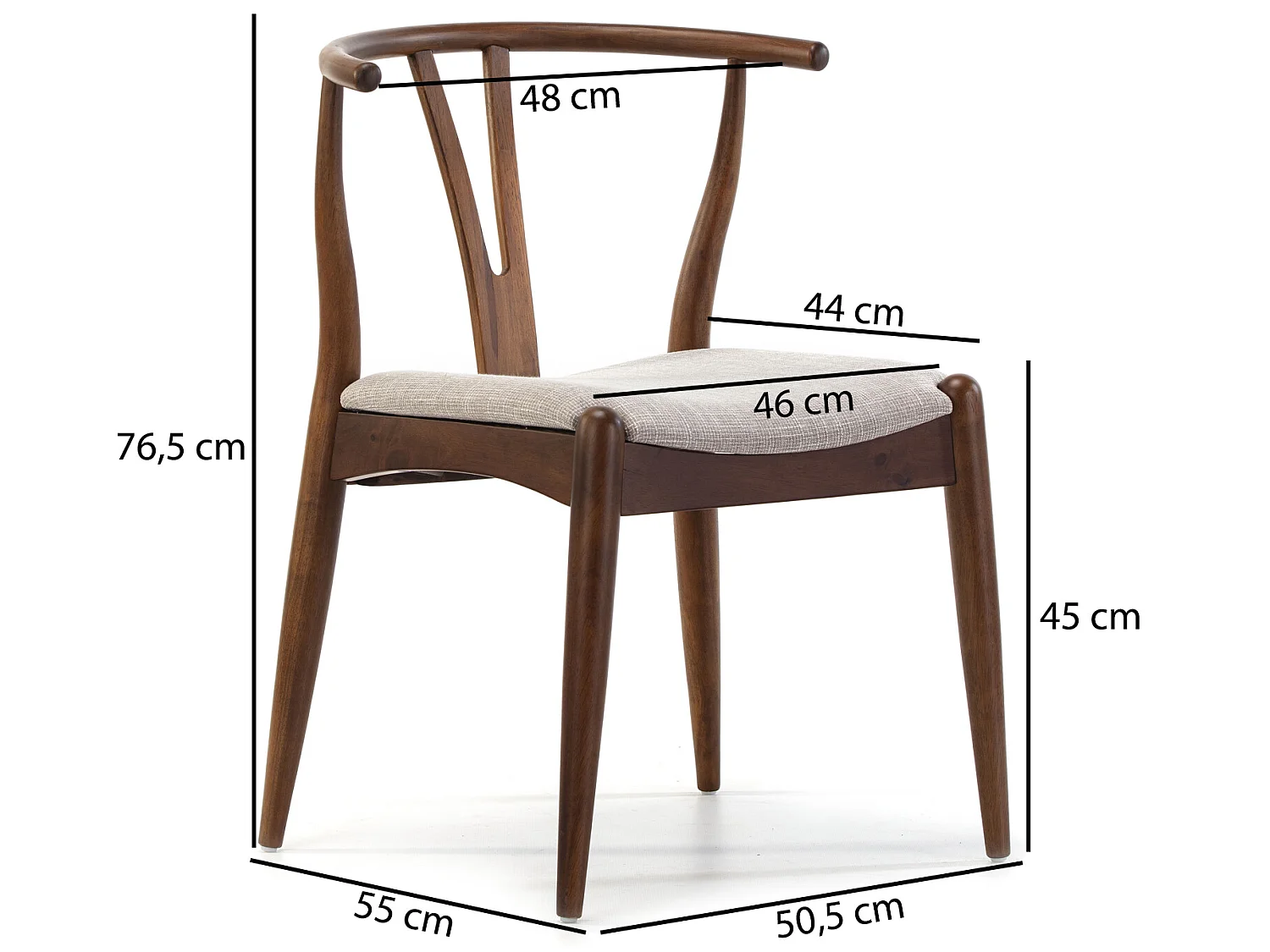 Pack 2 chaises Rustic, Couleur Noyer, Bois Massif, 55 cm x 54,5 cm x 76 cm