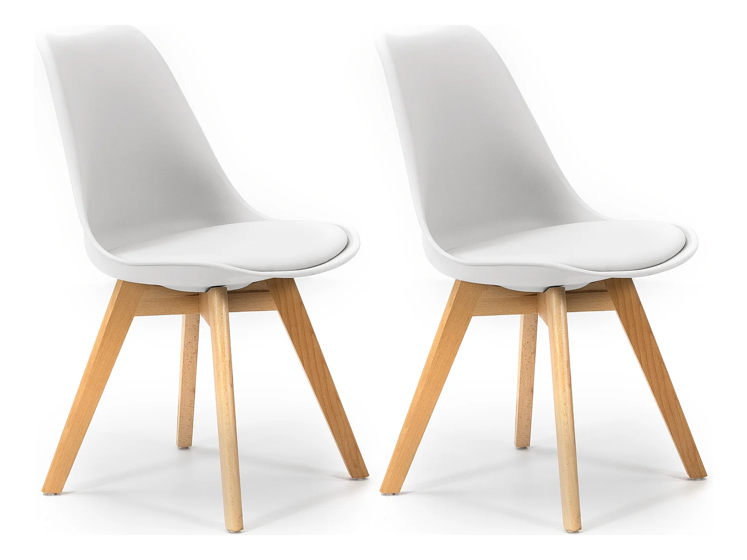 Lot de 2 Chaises Klara Blanc tapissées en Cuir synthétique avec Pieds Bois