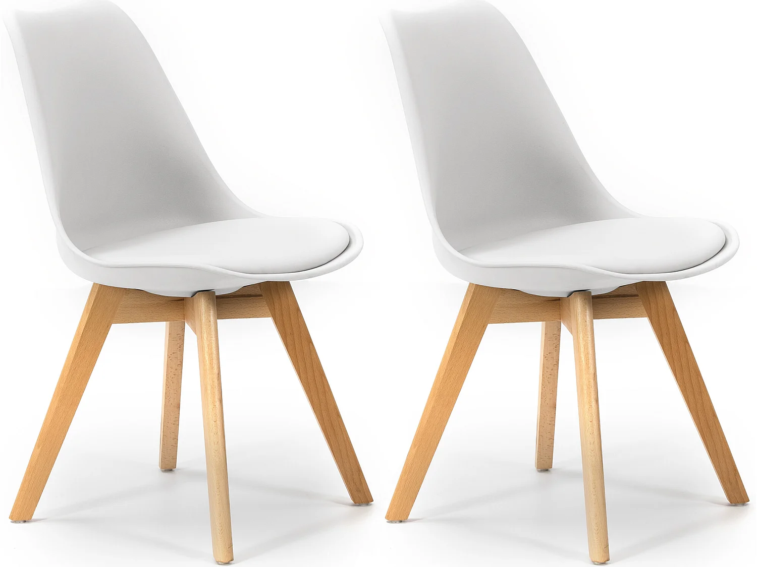 2 stoelen Klara Wit, Houten poten en Gewatteerde zitting