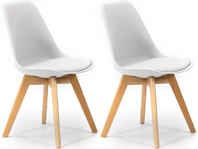 Kolumna Zestaw 2 krzeseł Klara Biały tapicerowane skórą ekologiczną z nogami drewnianymi