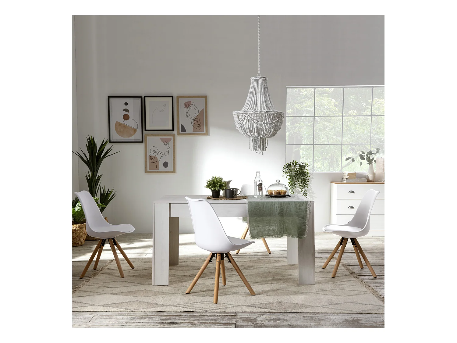 Conjunto de 2 cadeiras de jantar Jeff estilo nórdico branco, 54 x 49 x 84 cm.