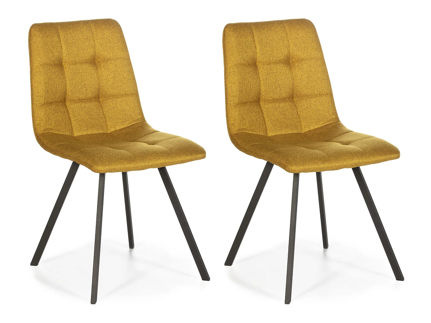 Set van 2 eetkamerstoelen Mila, gestoffeerd in mosterdgele stof, 58 x 45 x 86 cm.