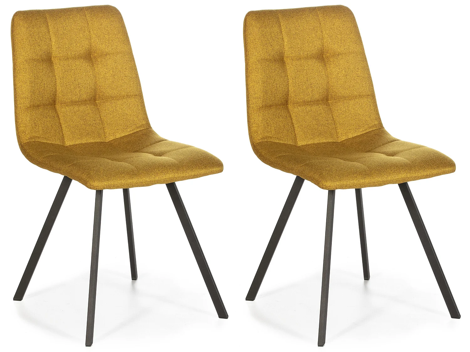 Set van 2 eetkamerstoelen Mila, gestoffeerd in mosterdgele stof, 58 x 45 x 86 cm.