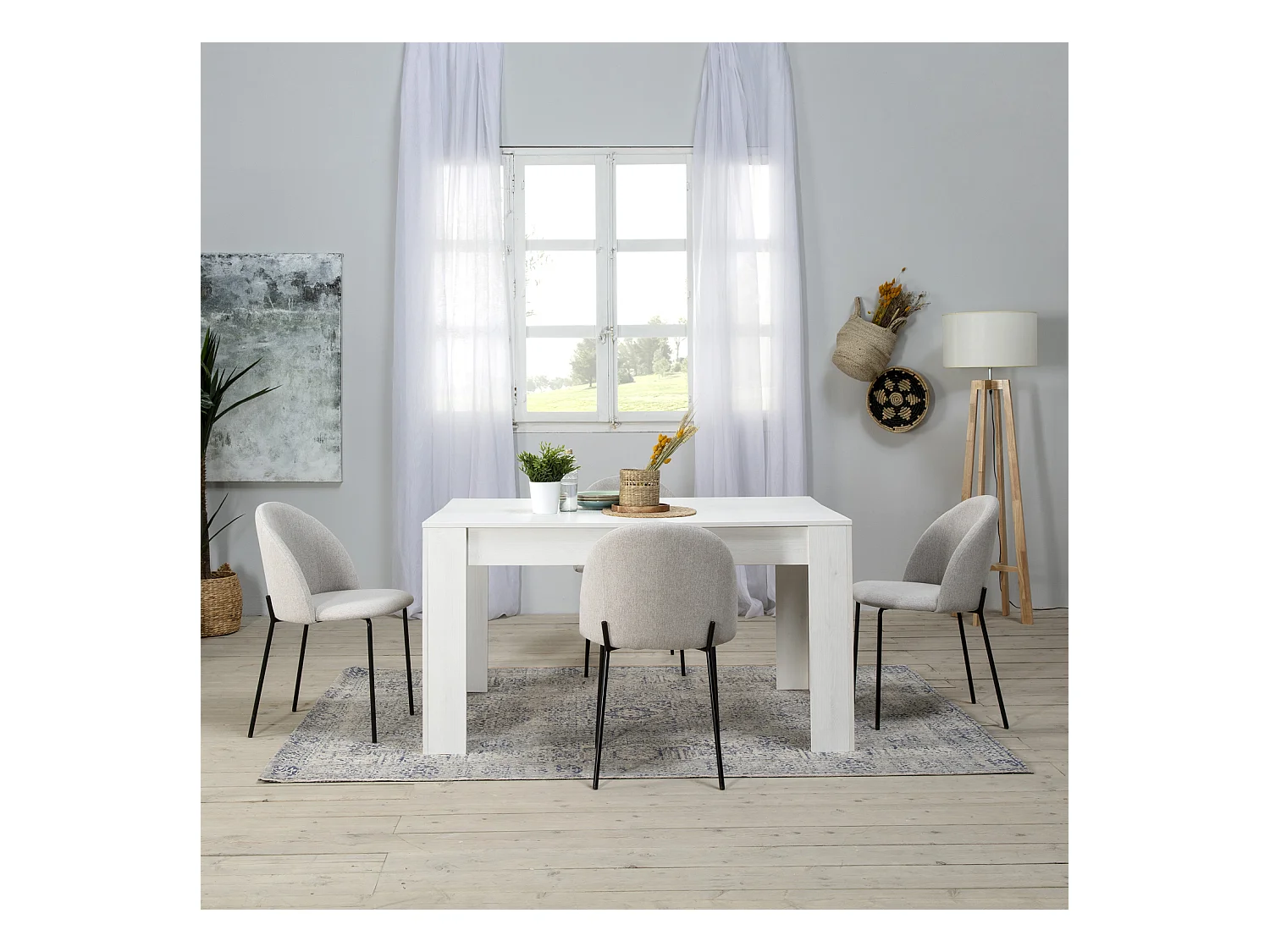 Set van 2 eetkamerstoelen Kenia, bekleed met beige stof, 43 x 47 x 78,5 cm.