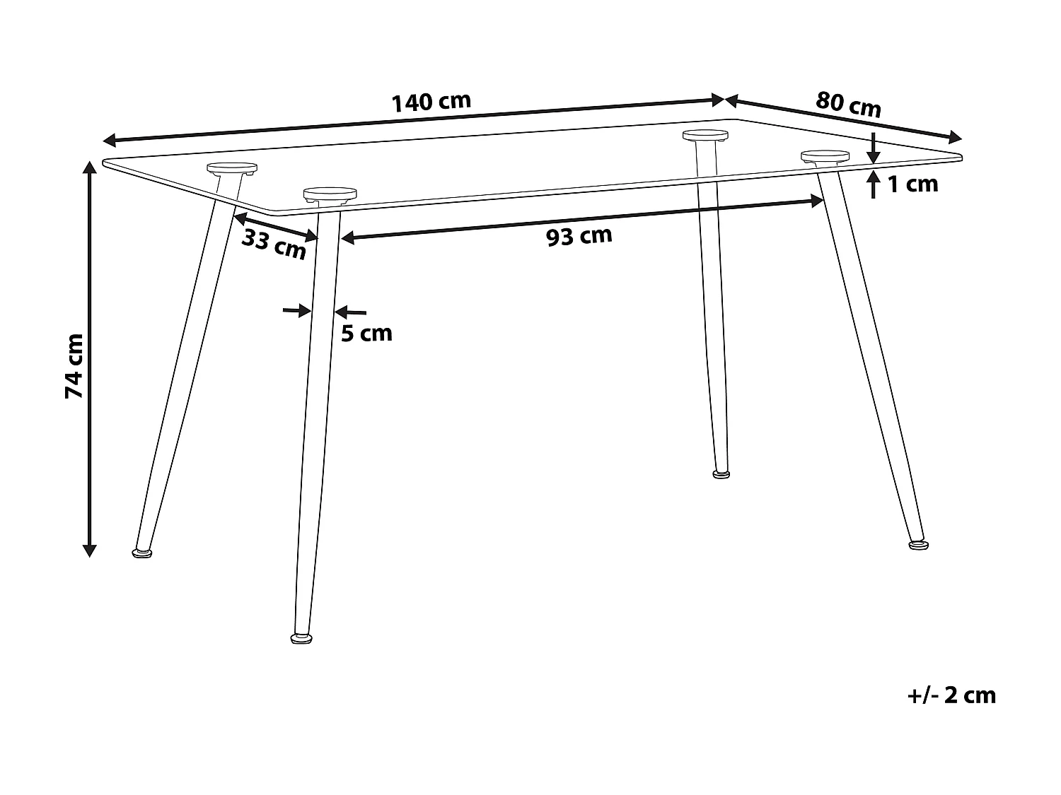 Eettafel MIDLAND Zwart 140 cm 80 cm Veiligheidsglas