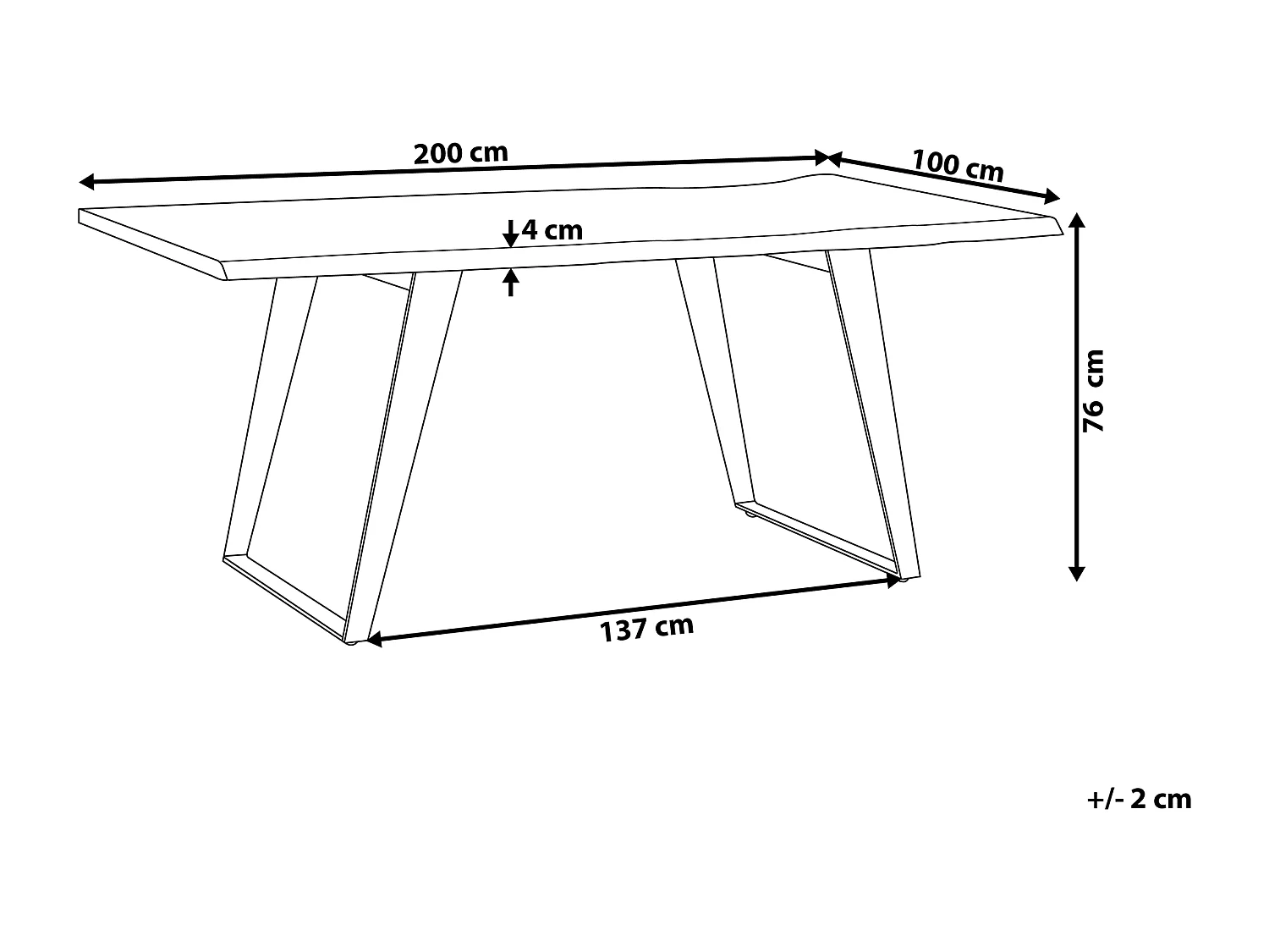 Eettafel JAIPUR Lichtbruin 200 cm 100 cm Acaciahout