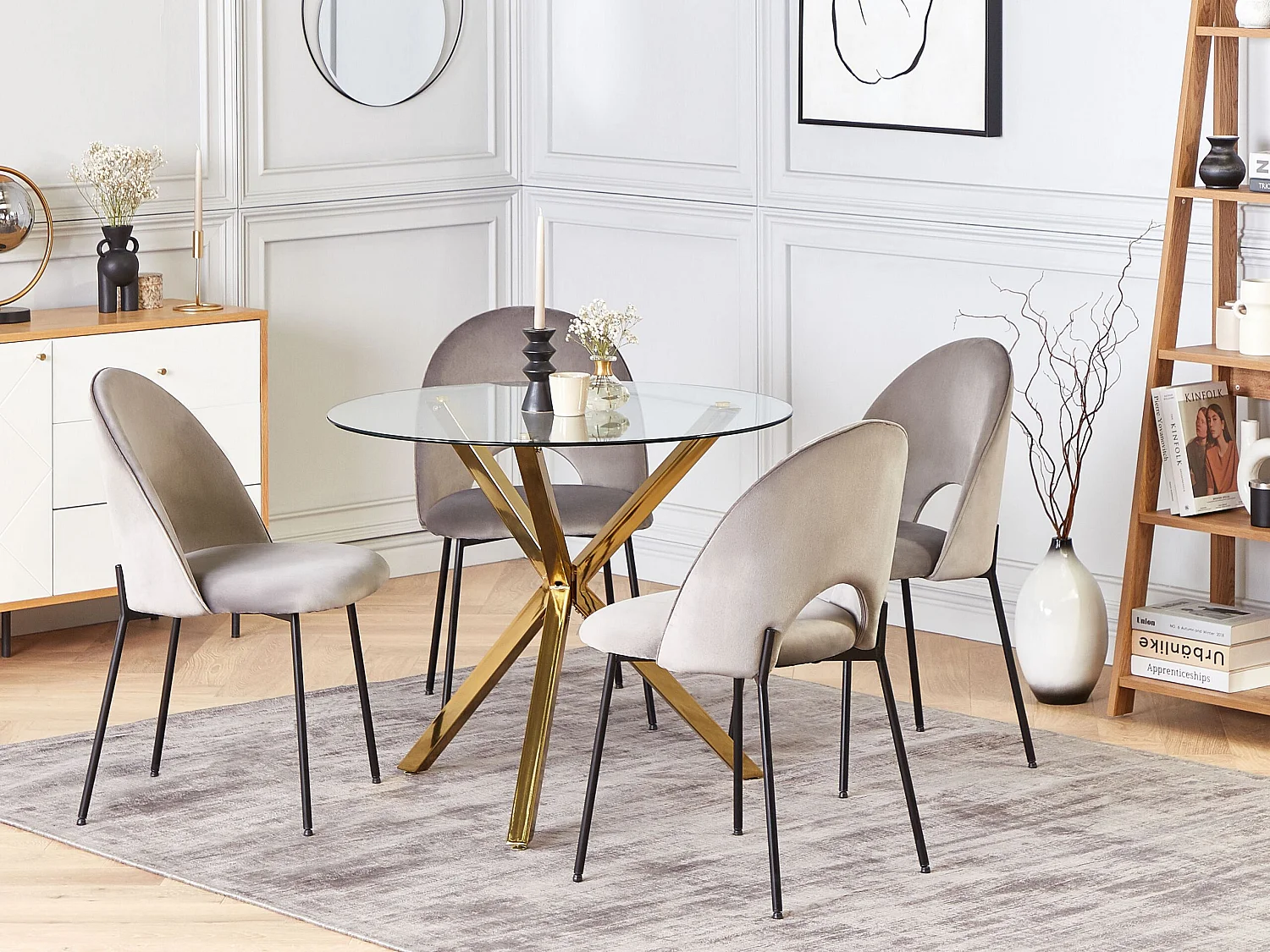 Table de repas SAVONI Doré 90 cm 90 cm Verre de sécurité