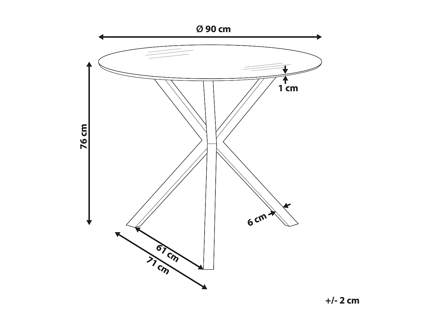 Table de repas SAVONI Doré 90 cm 90 cm Verre de sécurité