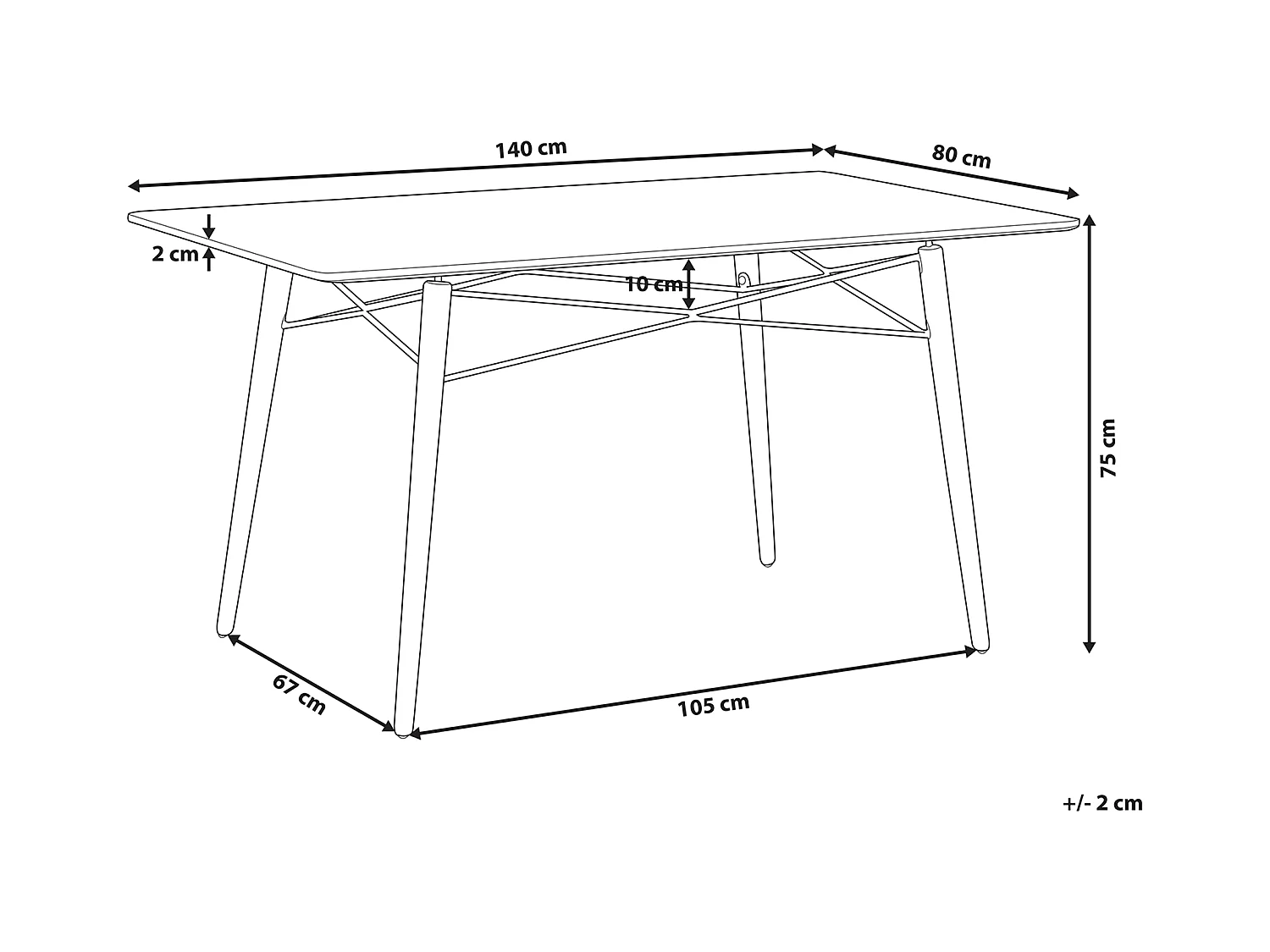 Stilvoller, praktischer Esstisch mit schwarzer Tischplatte 140 x 80 cm Biondi